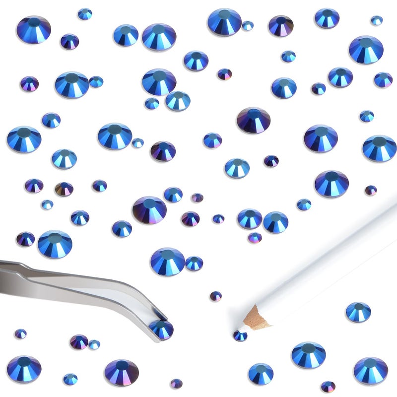 LPBeads 6400 Pieces Black AB Hotfix Rhinestones Flat Back 5 Mixed Sizes Crystal Round Glass Gems with Tweezers and Picking Rhinestones Pen - Image 5